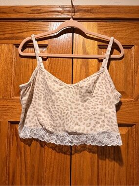 aerie Beige Leopard-Print Lace-Trim Cami